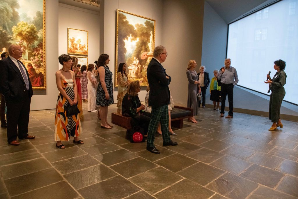 Guests at a gallery talk at the Spring Garden Party at Frick Madison