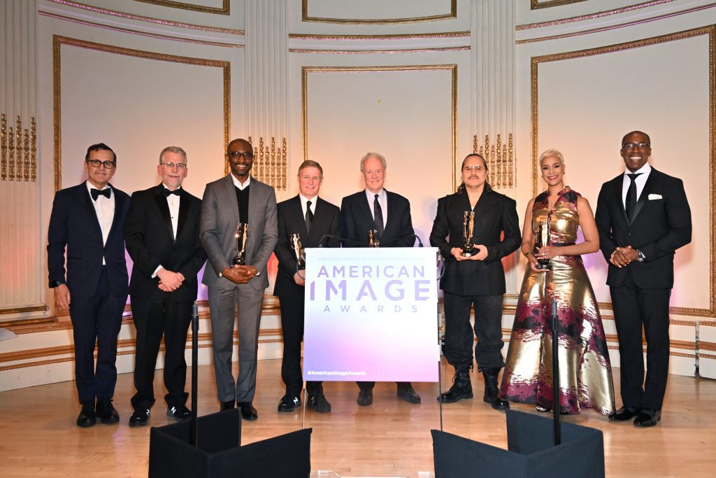 Steven, Kolb, Stephen Lamar, Uzodinma Iweala, Joe Preston, William McDonough, Willy Chavarria, Brandice Daniel and Segun Oduolowu pose onstage during the 2023 AAFA American Image Awards at The Plaza Hotel on April 25, 2023 in New York City. (Photo by Slaven Vlasic/Getty Images for AAFA American Image Awards)