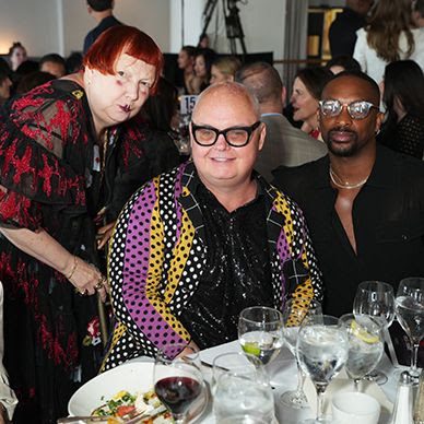 Lynn Yaeger, Mickey Boardman and Laquan Smith attend the FGI Rising Star Awards 2023 at The Lighthouse, Pier 61 on May 08, 2023 in New York City. (Photo by Sean Zanni/Patrick McMullan via Getty Images)