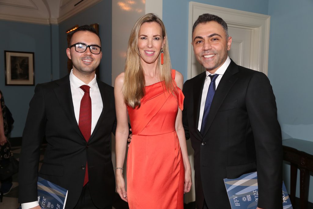 Michael Tzelios, Silvia Frieser and Serge Markarian attend International Friends of Festival Verdi Spring Gala