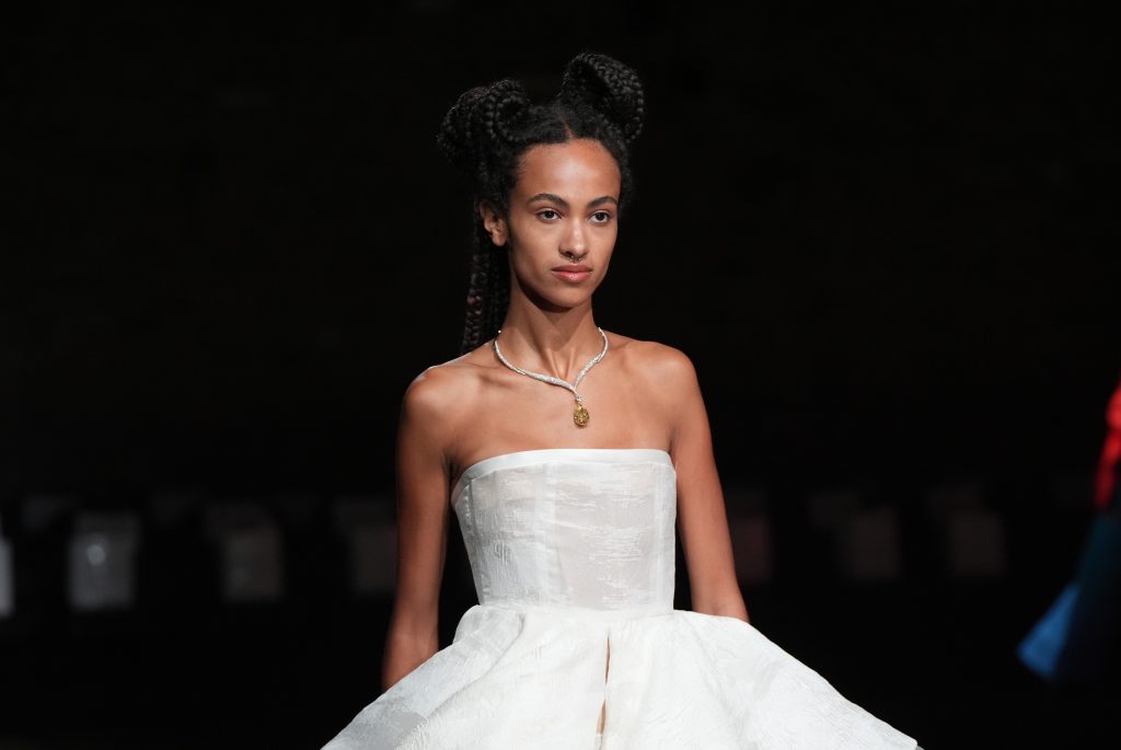 A model prepares for the Leviev x Bach Mai Spring/Summer 2025 NY Fashion Week Show at Chelsea Factory on September 08, 2024 in New York City. Photo by Sean Zanni/Getty Images